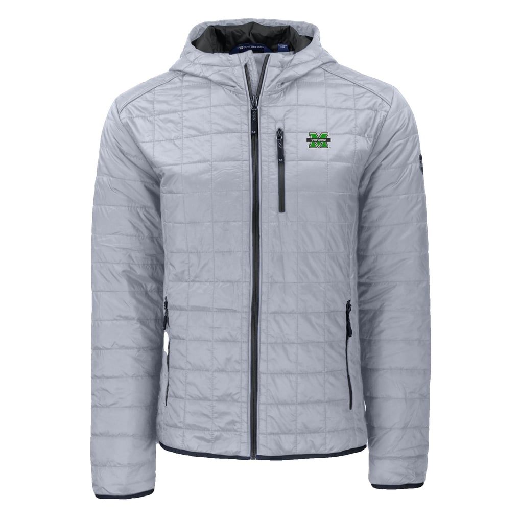  Marshall Thundering Herd Cutter & Buck Rainier Eco PrimaLoft Hooded Full-Zip Jacket - Gray